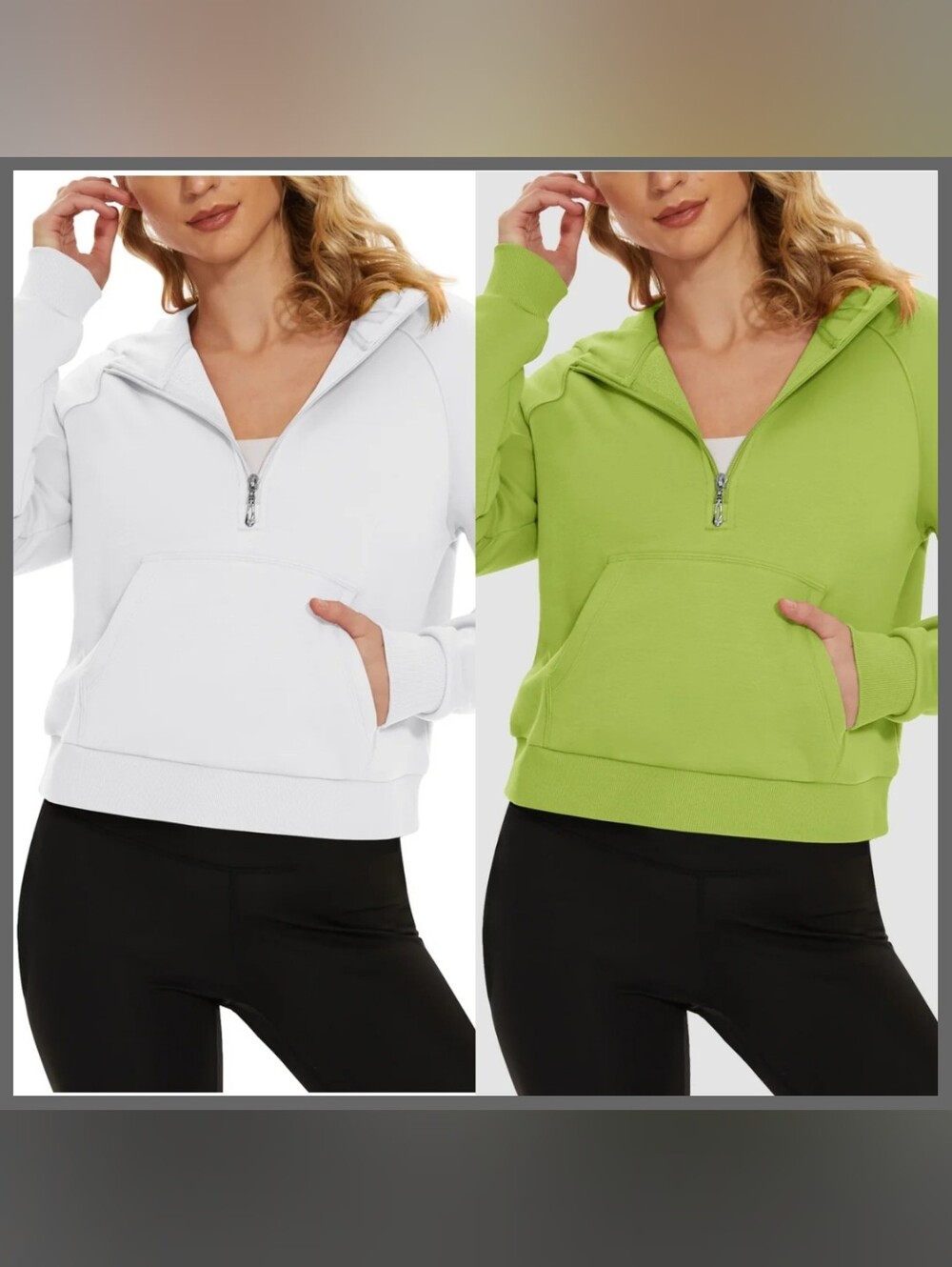 (1) White & (1) Olive Women's Zip-Up Hoodie L/XL